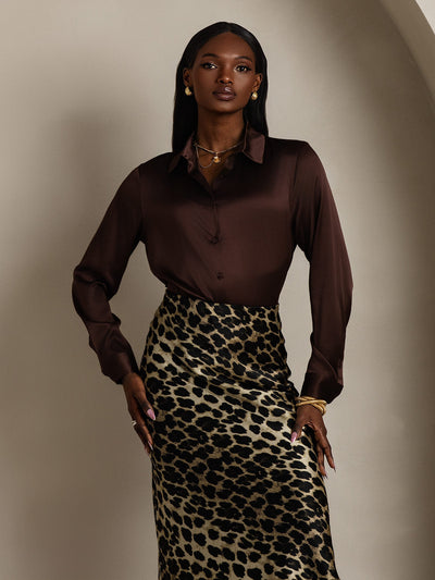 19Momme Silk Long Sleeve Lapel Collar Women's Shirt with Button Up Design