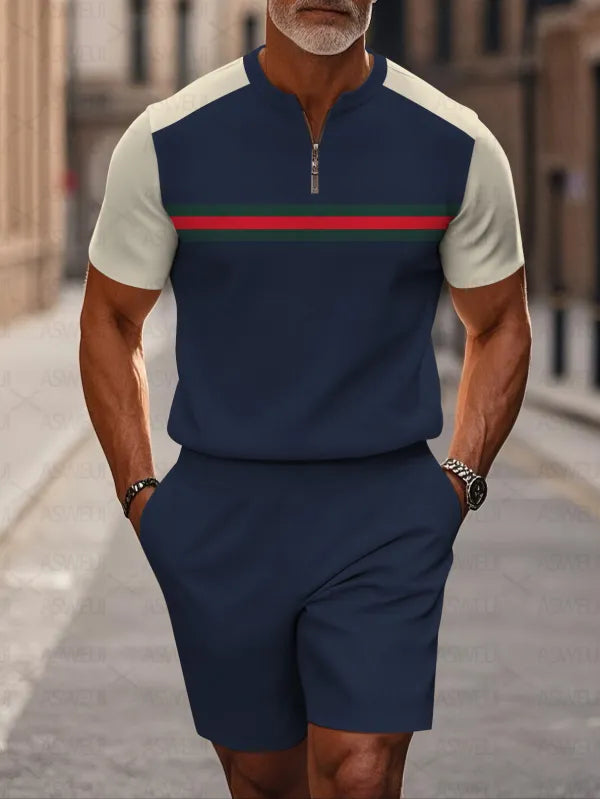 Short Sleeve Zipper Two-piece Set