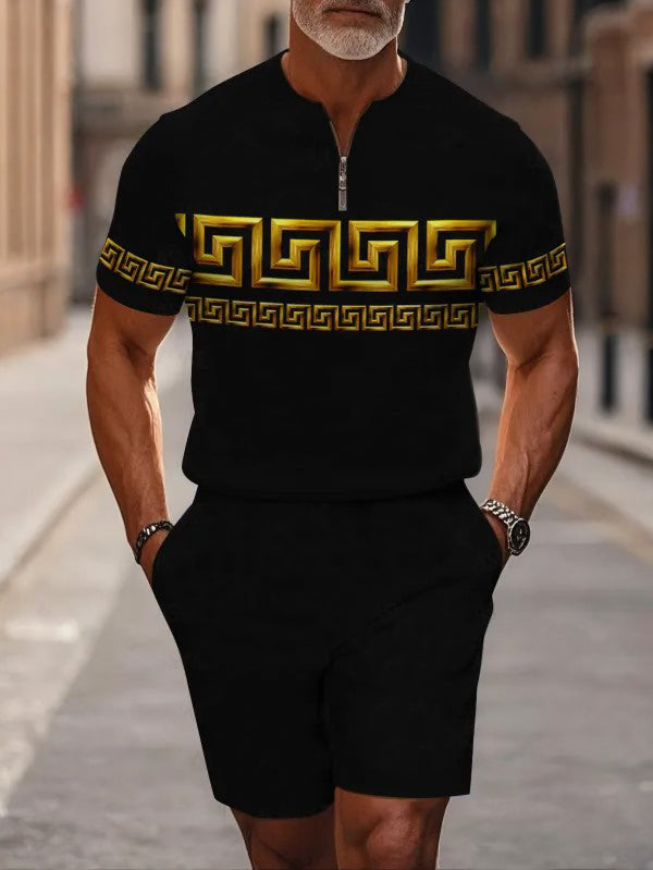 Short Sleeve Zipper Two-piece Set