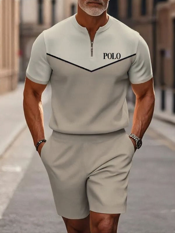 Short Sleeve Zipper Two-piece Set