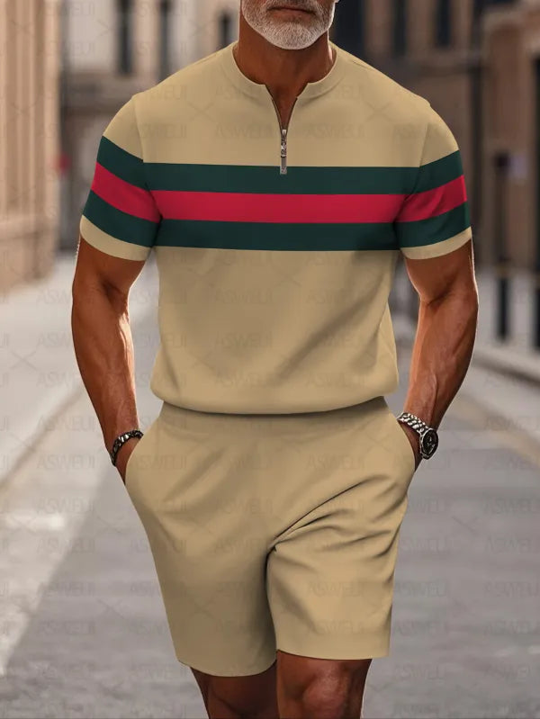 Short Sleeve Zipper Two-piece Set