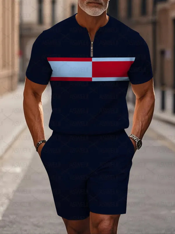 Short Sleeve Zipper Two-piece Set