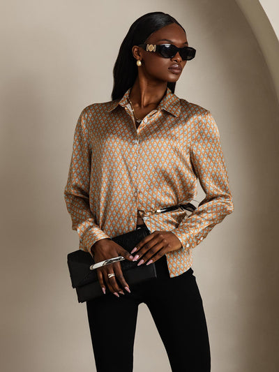 19Momme Silk Long Sleeve Lapel Collar Women's Shirt with Button Up Design