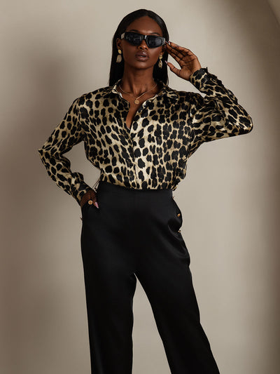 19Momme Silk Long Sleeve Lapel Collar Women's Shirt with Button Up Design