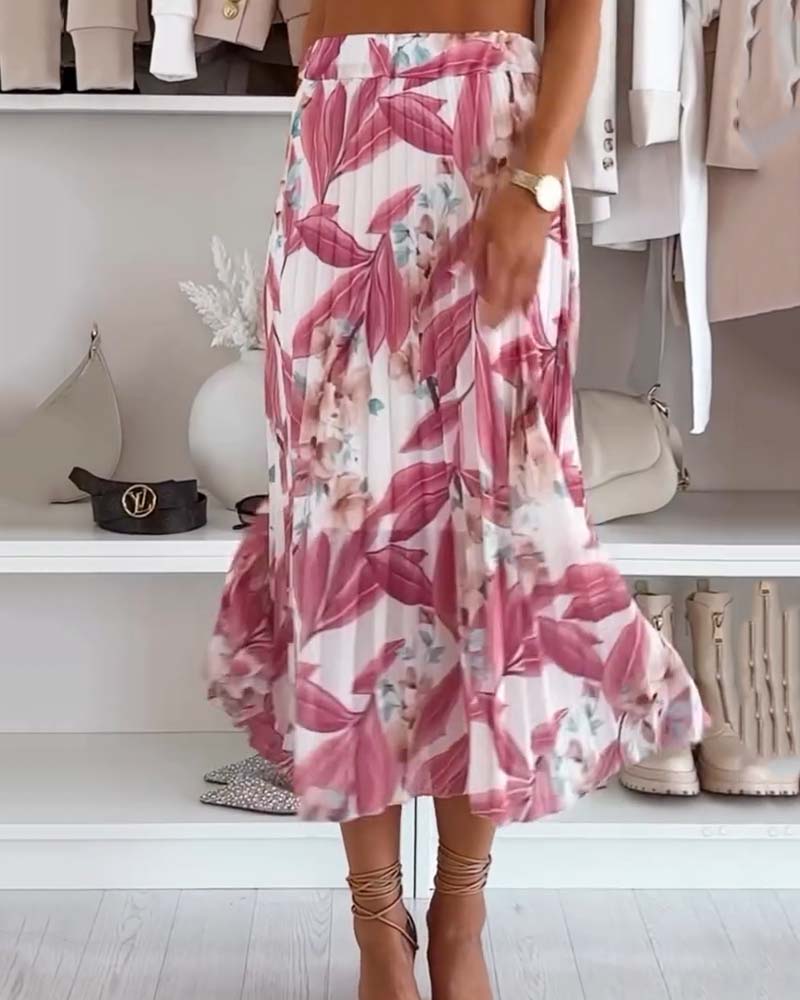 Accordion Pleated Floral Skirt