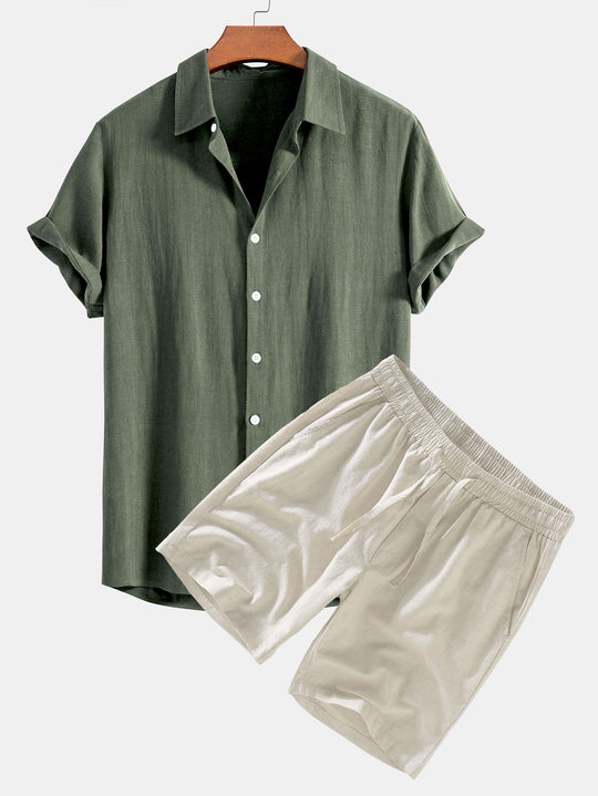 Linen Rayon Blend Shirt and Shorts Set