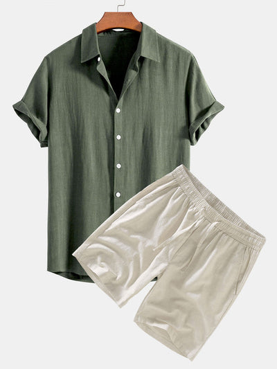 Linen Rayon Blend Shirt and Shorts Set
