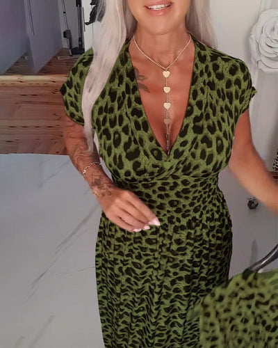 Elegant Leopard Print V-Neck Dress