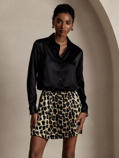 19Momme Silk Long Sleeve Lapel Collar Women's Shirt with Button Up Design