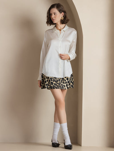 19Momme Silk Long Sleeve Lapel Collar Women's Shirt with Button Up Design