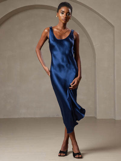 Pure Silk Wide Strap Sleeveless Long Dress