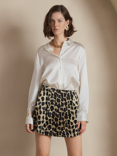 19Momme Silk Long Sleeve Lapel Collar Women's Shirt with Button Up Design