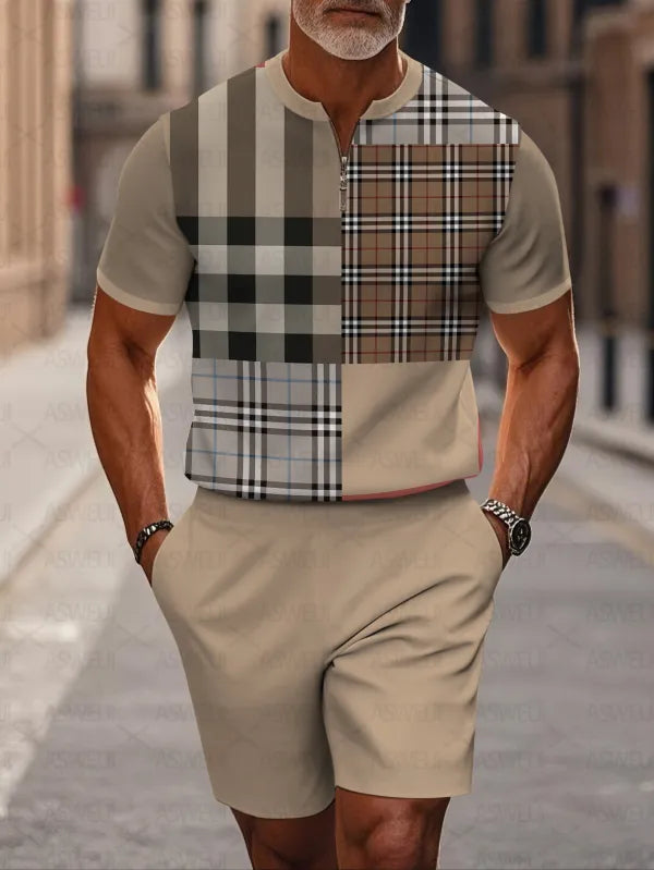 Short Sleeve Zipper Two-piece Set
