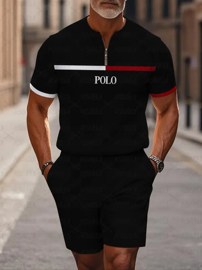 Short Sleeve Zipper Two-piece Set