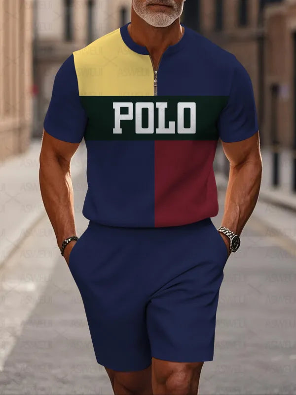 Short Sleeve Zipper Two-piece Set
