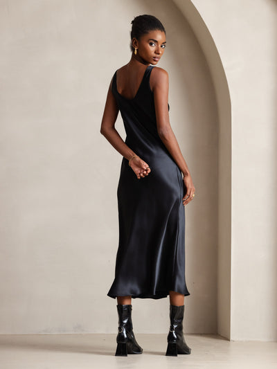 Pure Silk Wide Strap Sleeveless Long Dress