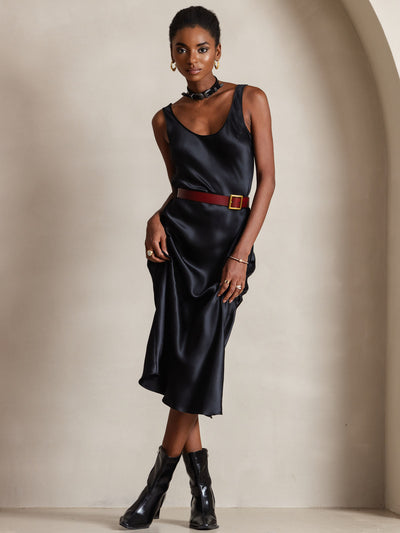 Pure Silk Wide Strap Sleeveless Long Dress