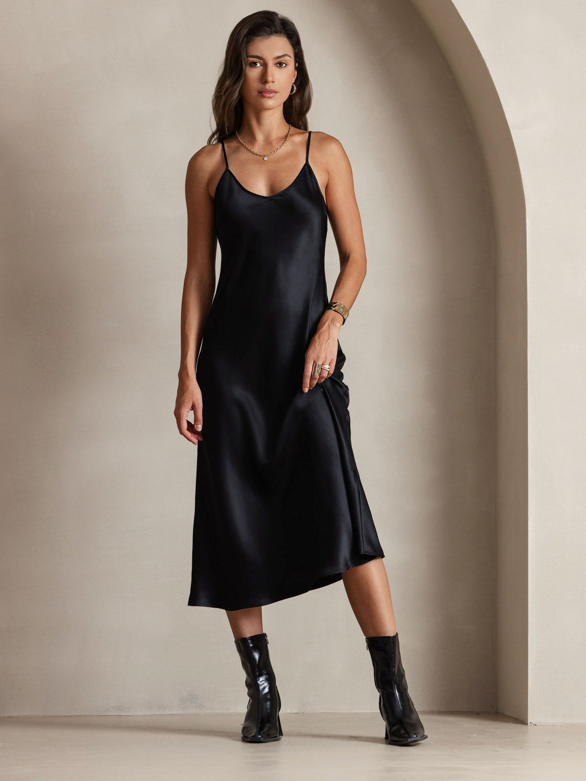 Pure Silk Spaghetti Strap Long Dress