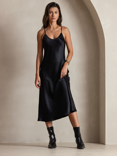 Pure Silk Spaghetti Strap Long Dress