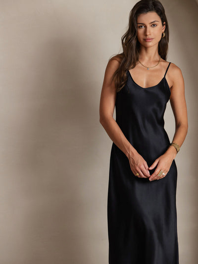 Pure Silk Spaghetti Strap Long Dress