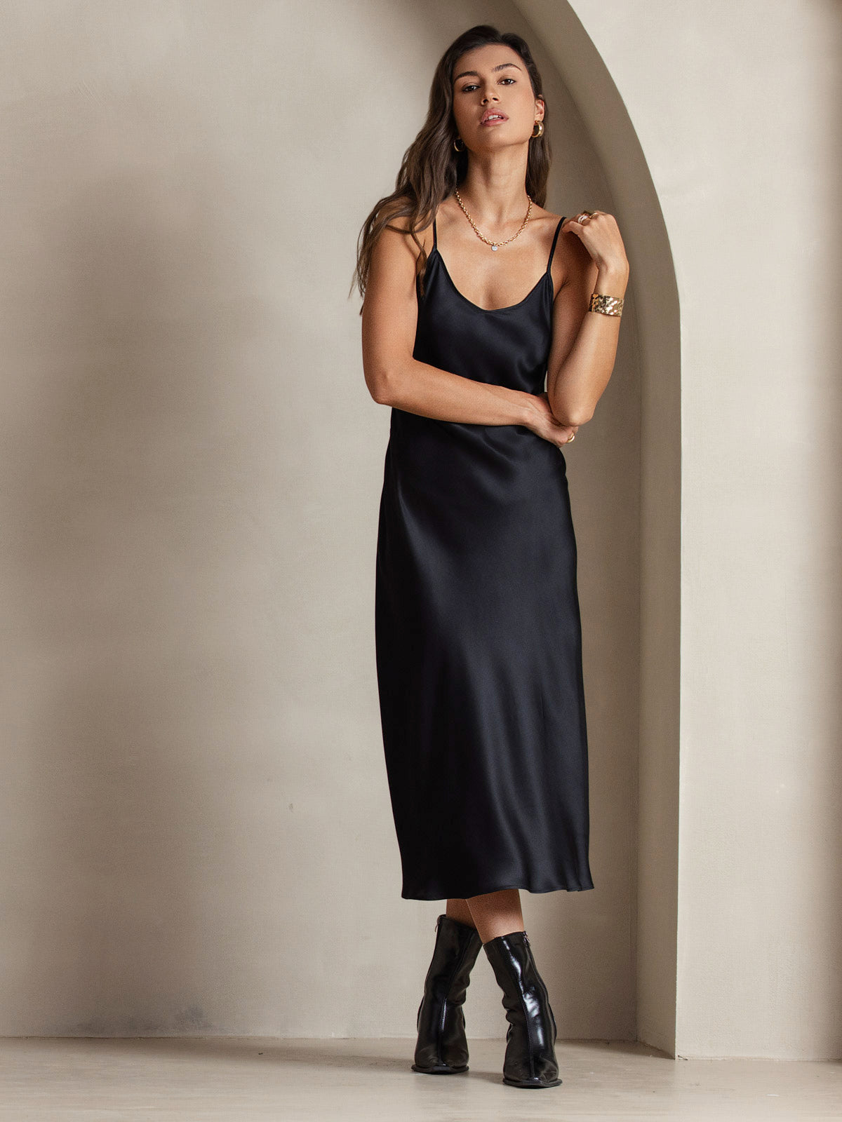 Pure Silk Spaghetti Strap Long Dress