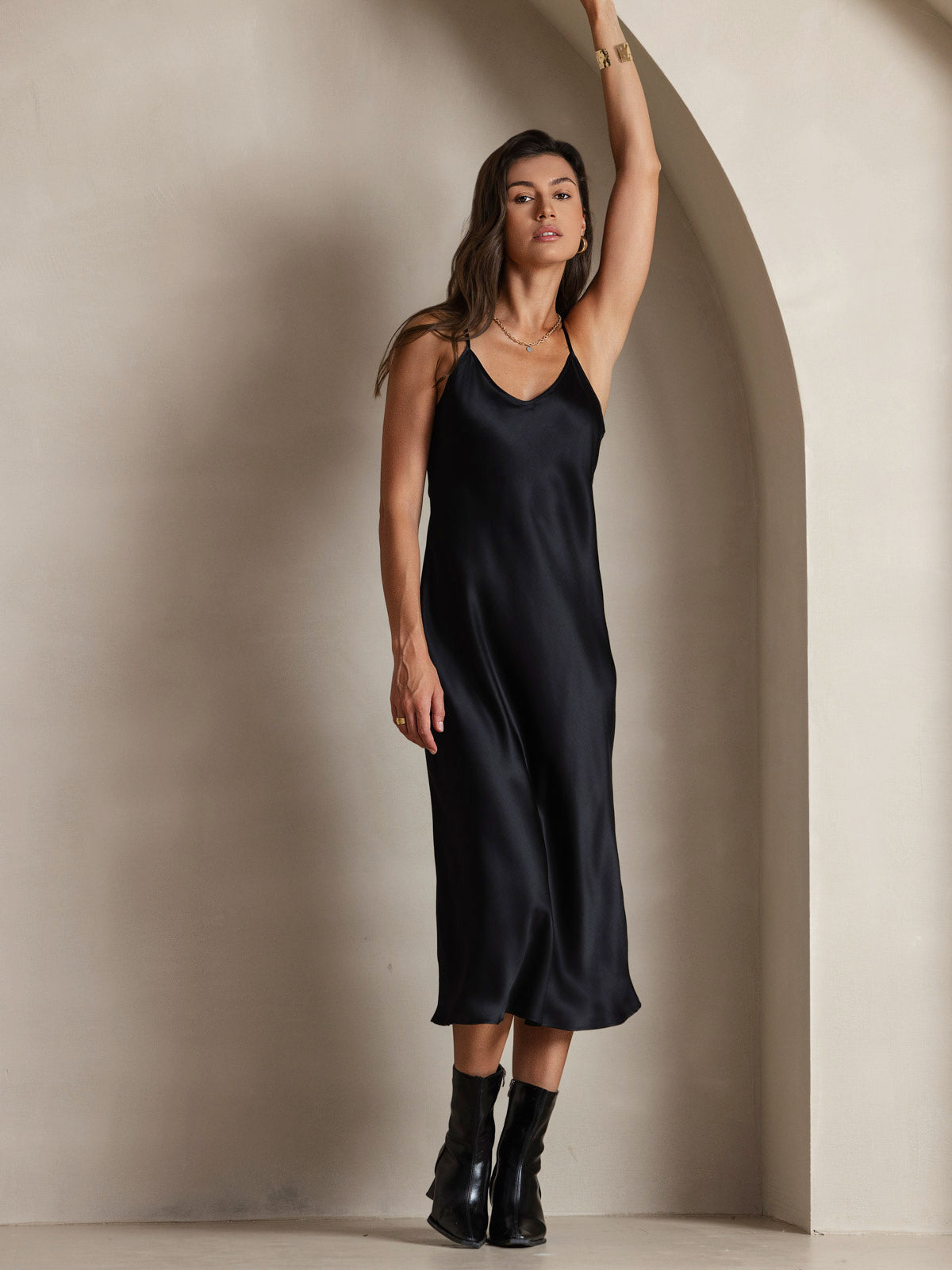 Pure Silk Spaghetti Strap Long Dress
