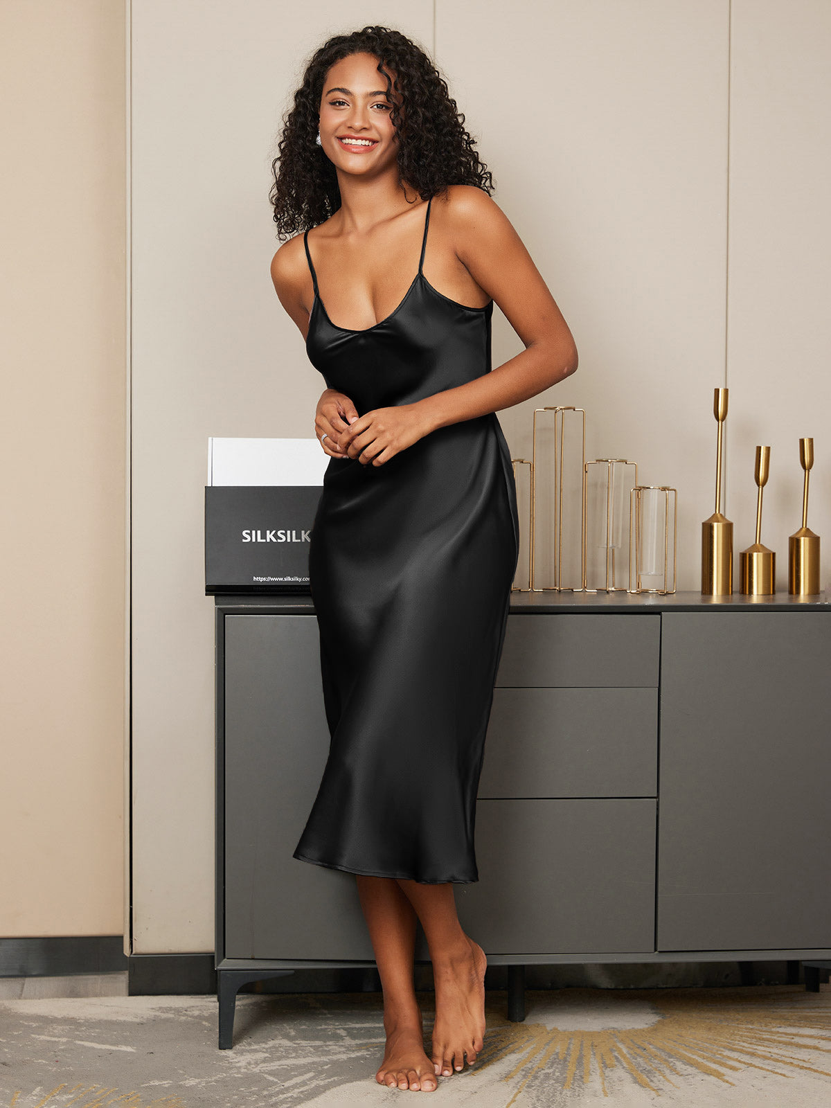 Spaghetti Strap Long Silk Nightdress/Dress