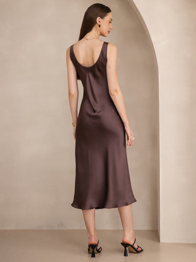 Pure Silk Wide Strap Sleeveless Long Dress