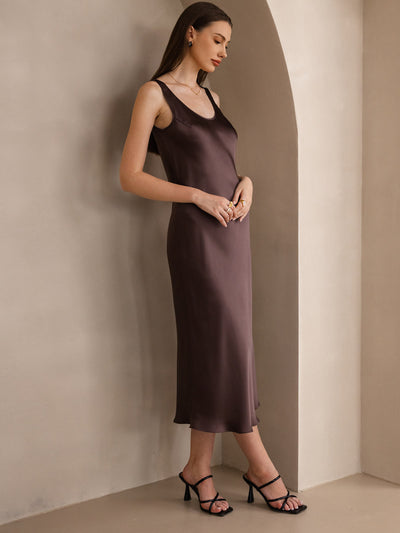 Pure Silk Wide Strap Sleeveless Long Dress