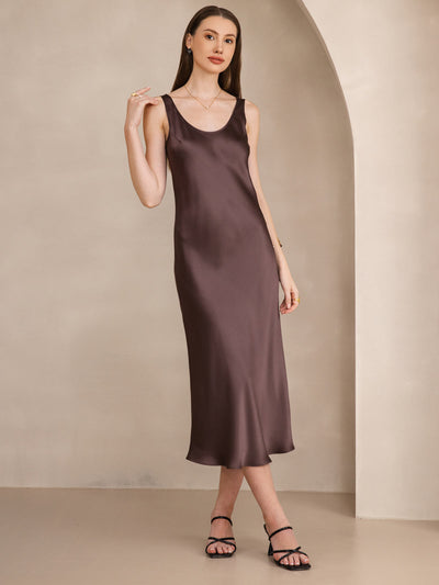 Pure Silk Wide Strap Sleeveless Long Dress