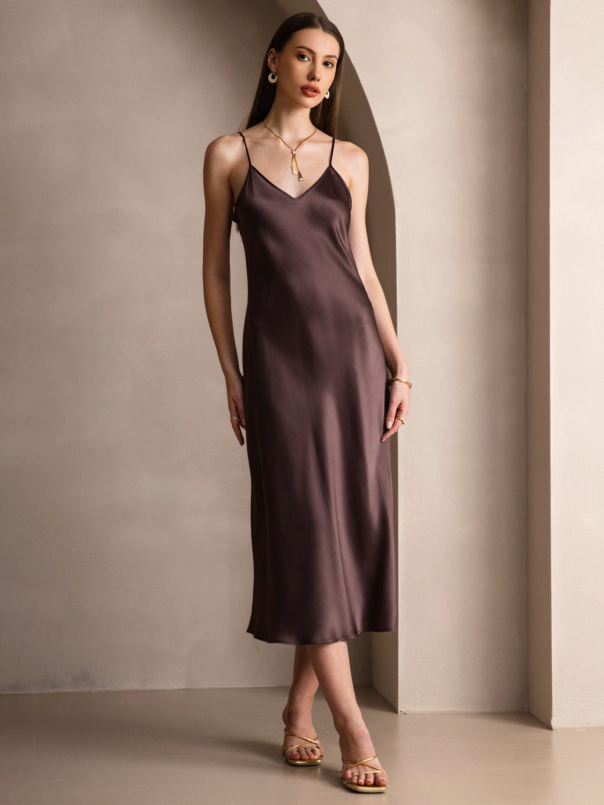 Pure Silk Spaghetti Strap Long Dress
