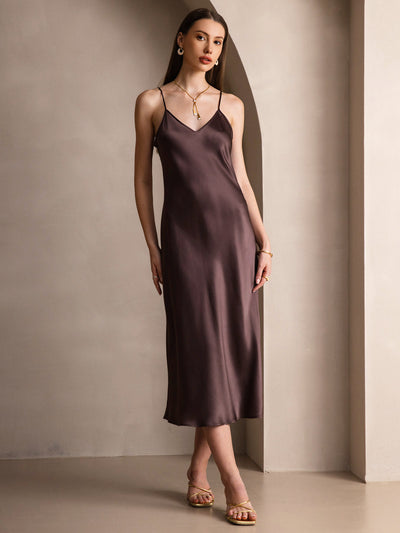 Pure Silk Spaghetti Strap Long Dress