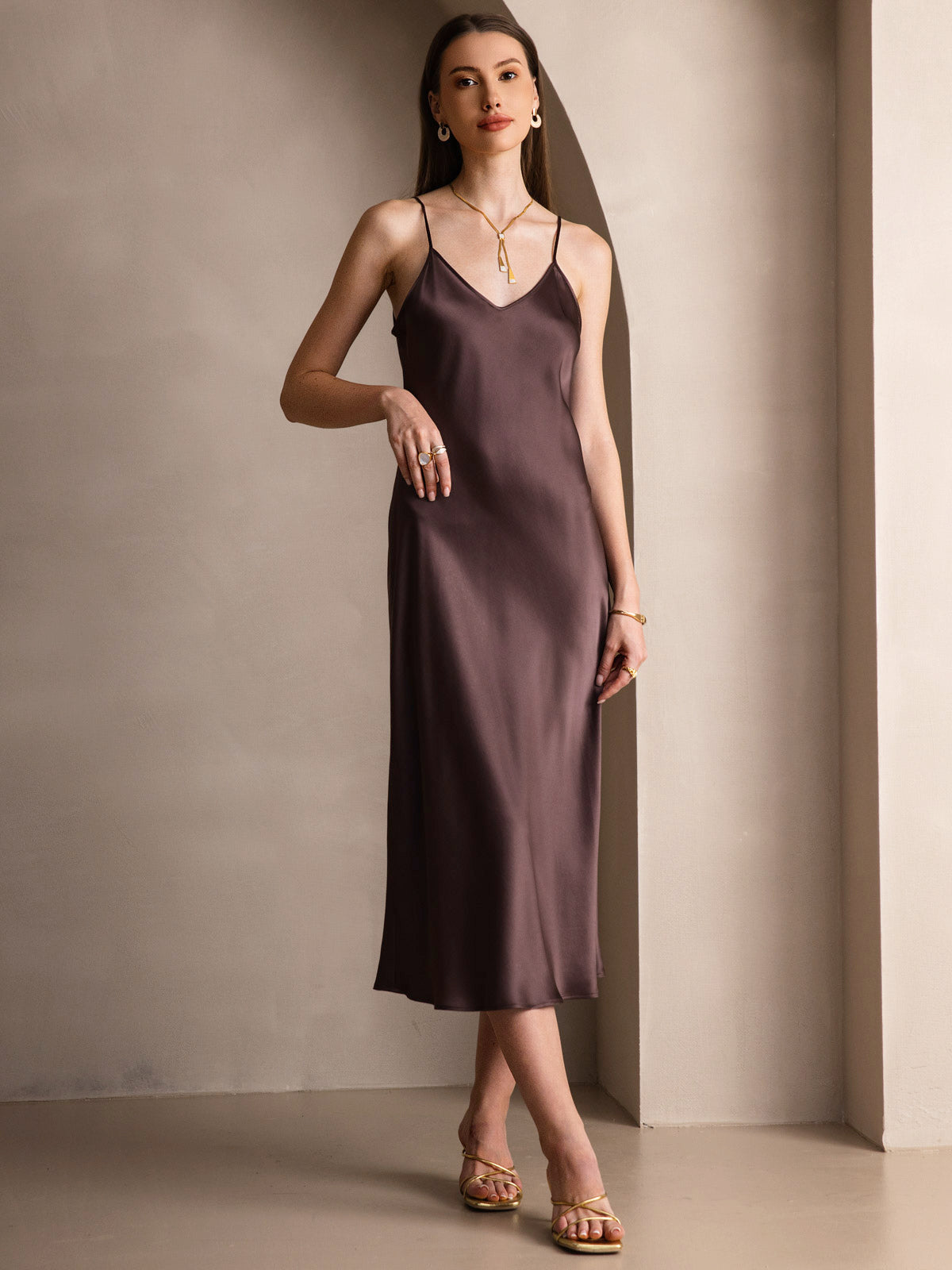 Pure Silk Spaghetti Strap Long Dress