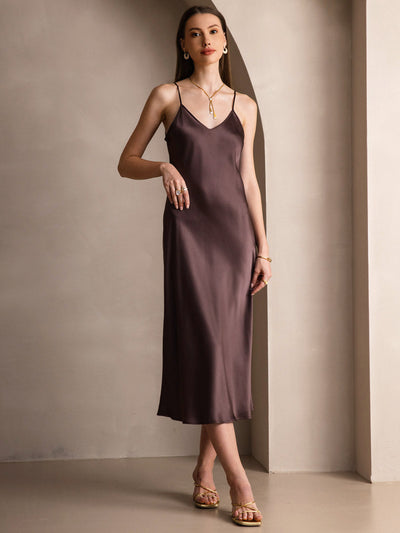 Pure Silk Spaghetti Strap Long Dress