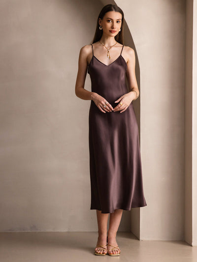 Pure Silk Spaghetti Strap Long Dress