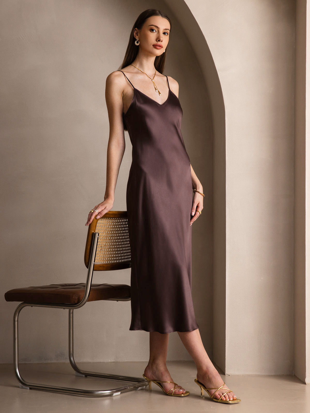 Pure Silk Spaghetti Strap Long Dress