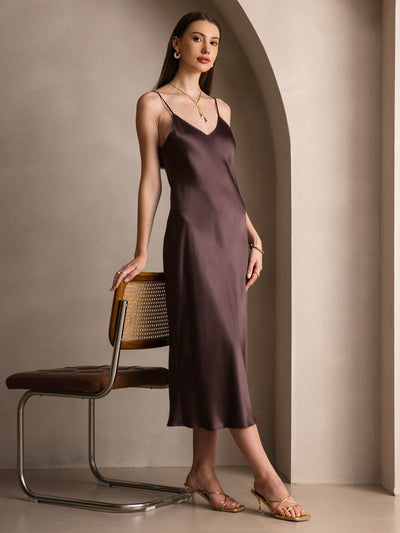 Pure Silk Spaghetti Strap Long Dress