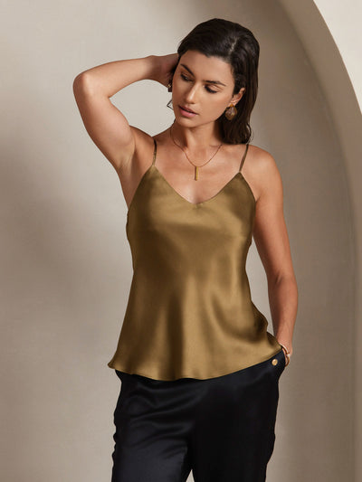 V-neck Pure Silk Spaghetti Straps Camisole Top
