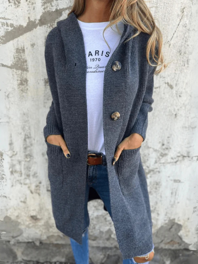 Long Knit Cardigan with Front Buttons