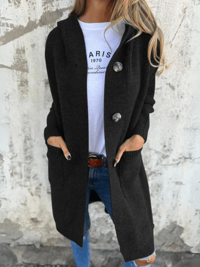 Long Knit Cardigan with Front Buttons