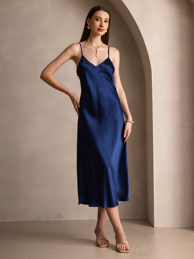 Pure Silk Spaghetti Strap Long Dress