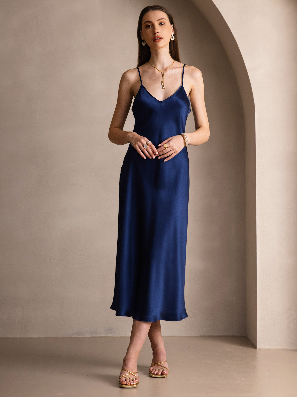 Pure Silk Spaghetti Strap Long Dress