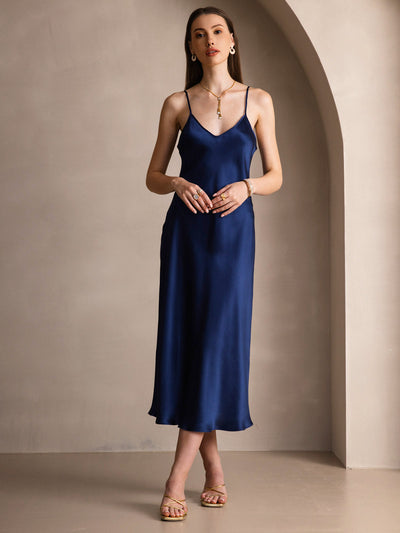 Pure Silk Spaghetti Strap Long Dress