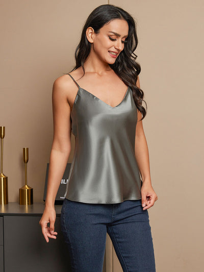 V-neck Pure Silk Spaghetti Straps Camisole Top