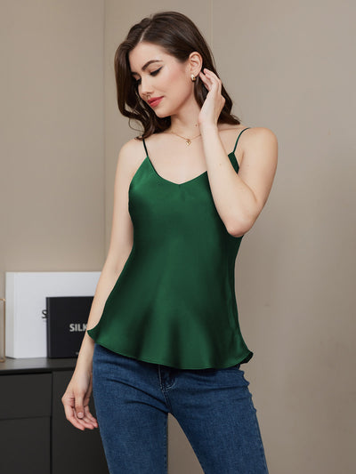 V-neck Pure Silk Spaghetti Straps Camisole Top