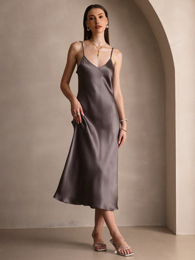 Pure Silk Spaghetti Strap Long Dress