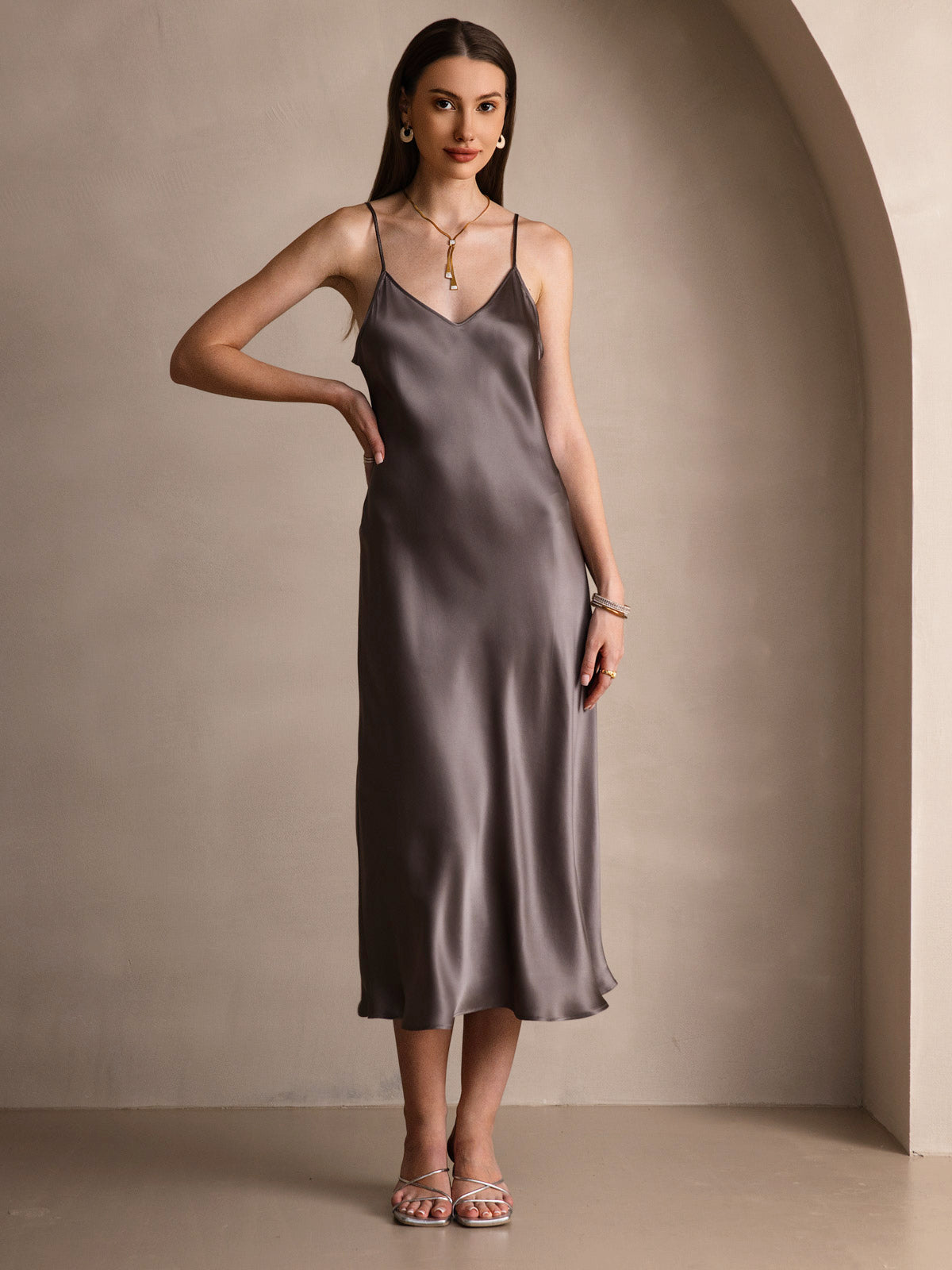 Pure Silk Spaghetti Strap Long Dress