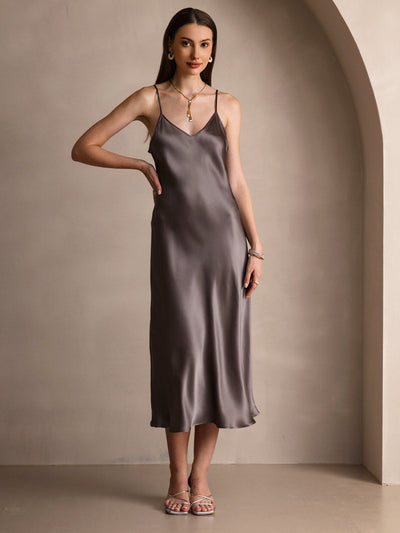 Pure Silk Spaghetti Strap Long Dress