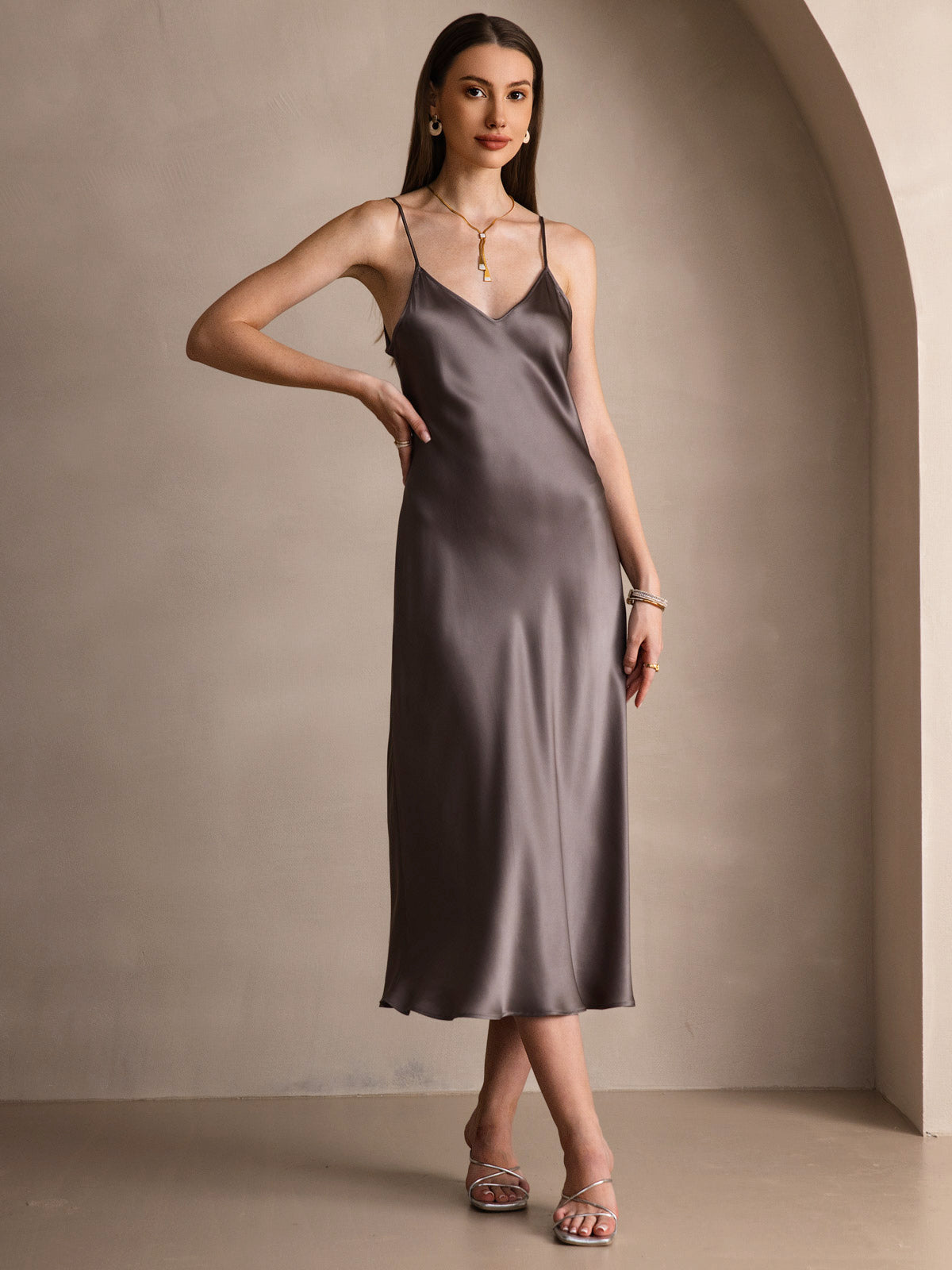 Pure Silk Spaghetti Strap Long Dress