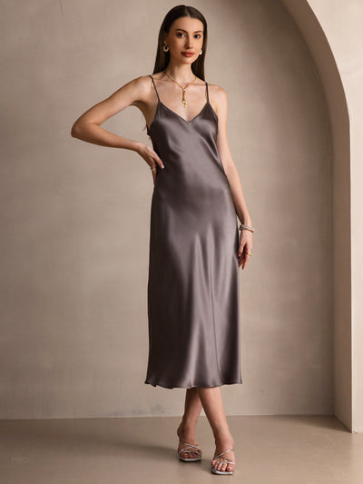 Pure Silk Spaghetti Strap Long Dress